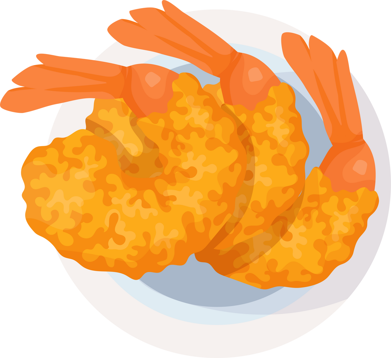 Dish with three shrimp tempura, breaded, crispy, deep fried in batter. Plate for menu Asian cuisine