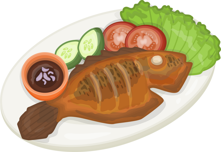 Indonesian Food Ikan Bakar Illustration